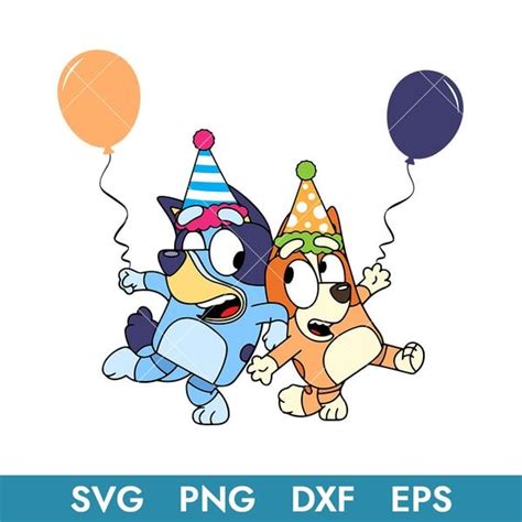 two cartoon dogs wearing party hats and holding balloons with the ...