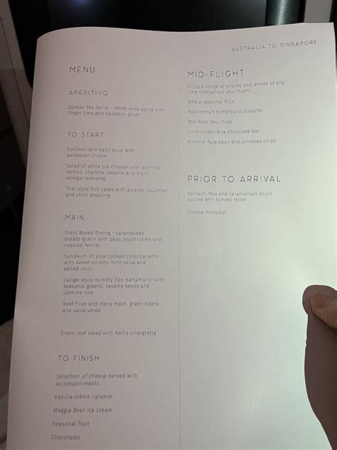 Qantas Business Class Menu 2024 - Amie Harmonie