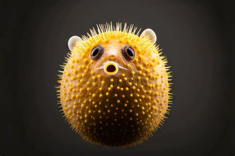 Round Poisonous Puffer Fish with Spikes All Over Body on Dark ...