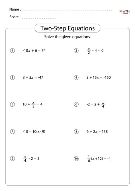 Simple Algebraic Equations Worksheets