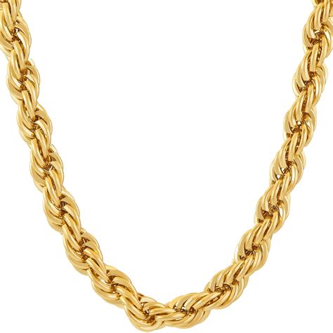 7mm Rope Chain Necklace 24k Real Gold Plated for Men and Women- Buy ...