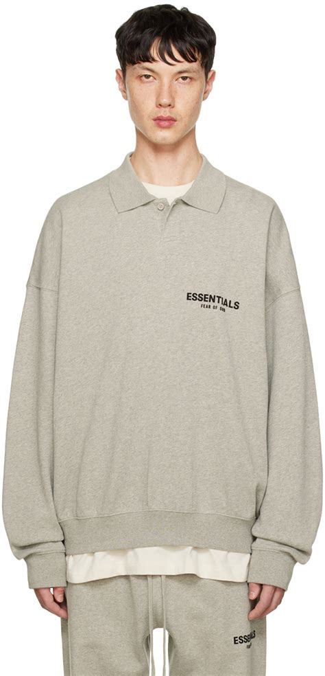 Essentials: Gray Long Sleeve Polo | SSENSE UK