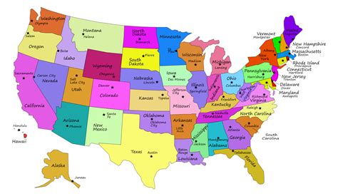 Map With States And Capitals Printable