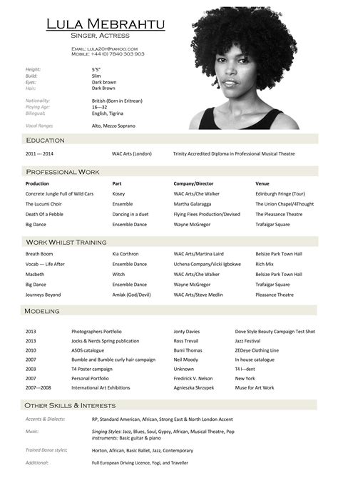 Acting Modeling Resume Template