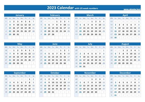 2023 Calendar With Week Numbers And Holidays - Printable Form ...