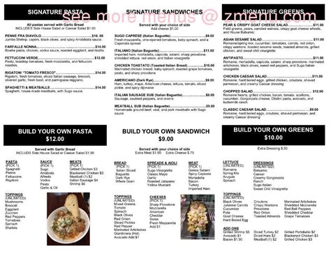 Menu at Sugo Italian Street Food restaurant, Skokie