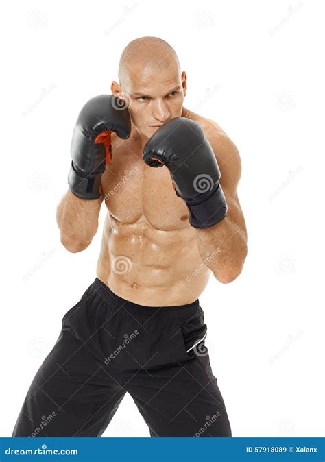 Kickboxer in guard stance stock image. Image of action - 57918089