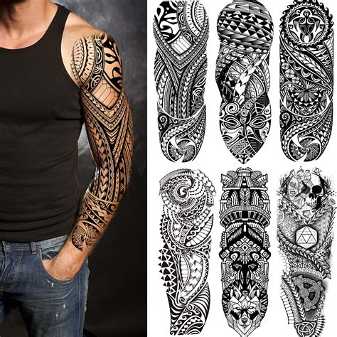 Buy Fake Totem Sleeve Tattoos Stickers 6-Sheet Full Arm Tribal Totem ...