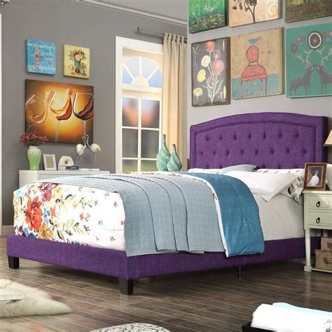 Twin Full Queen King Purple Upholstered Platform Bed Frame Tufted ...