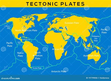 Tectonic Plate Earth Map. Continental Ocean Pacific, Volcano ...