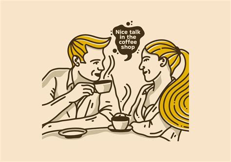 Vintage illustration design of man and woman are chatting over coffee ...