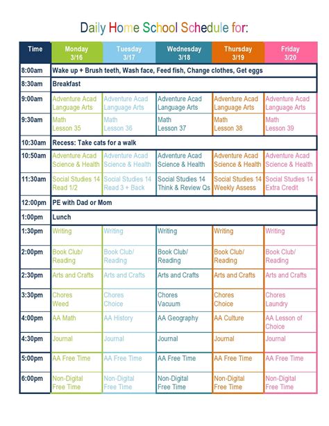 Free Printable Homeschool Schedule Template - Printable Templates