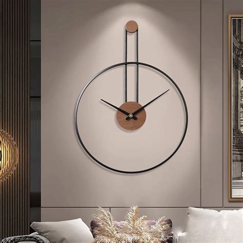 YISITEONE Large Decorative Wall Clock for Living Room,Metal & Walnut ...