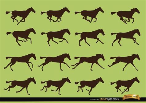 Horse Galloping Motion Sequence Silhouettes Vector Download