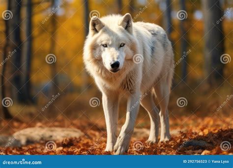 White Wolf in Natural Habitat. Shaggy Wolf with White Fur and Burning ...