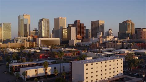 5.7K stock footage aerial video of a view of the city's skyline at ...