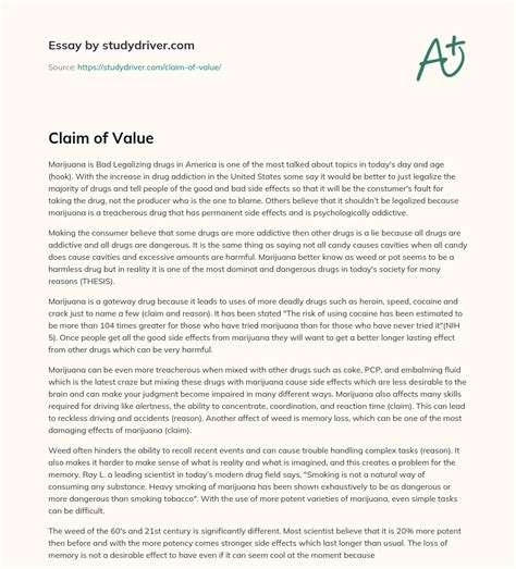 Claim of Value - Free Essay Example | StudyDriver.com