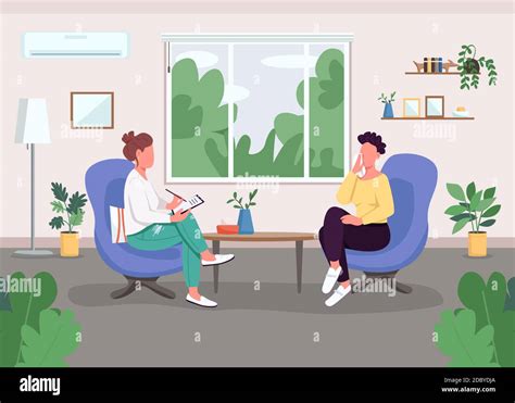 Individual session with psychologist flat color vector illustration ...