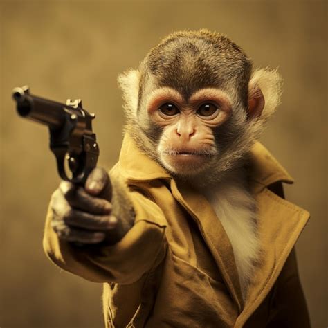 Premium Photo | Squirrel monkey aiming a pistol dressed holding a gun