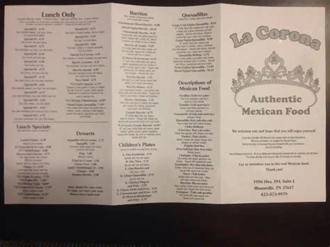 La Corona Mexican Restaurant menu - Urbanspoon/Zomato