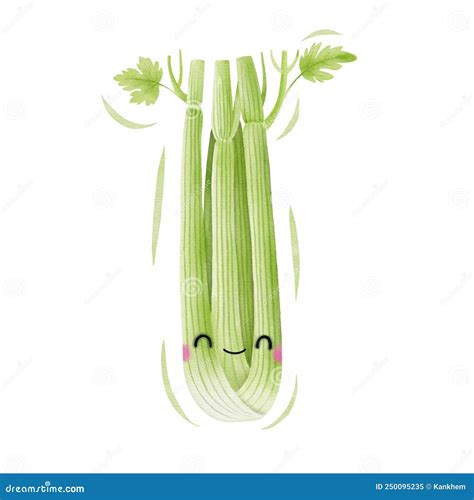 Watercolor Cute Celery Cartoon Character. Vector Illustration Stock ...