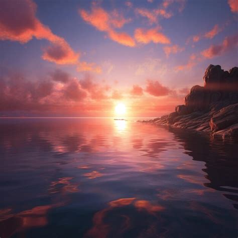 Premium AI Image | A painting of a sunset with the sun setting on the ...