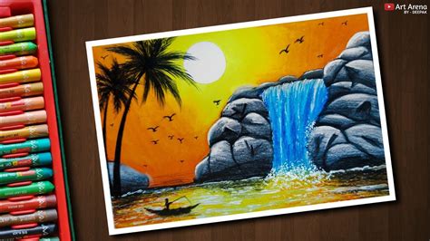 Sunset Waterfall Scenery Drawings For Class 6 - leadsgenerationmarketing