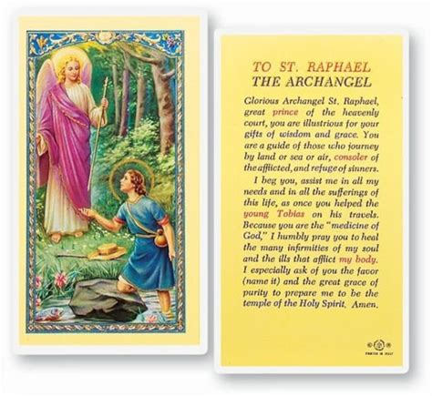 Prayer to St Raphael the Archangel Laminated Holy Prayer Card | Etsy