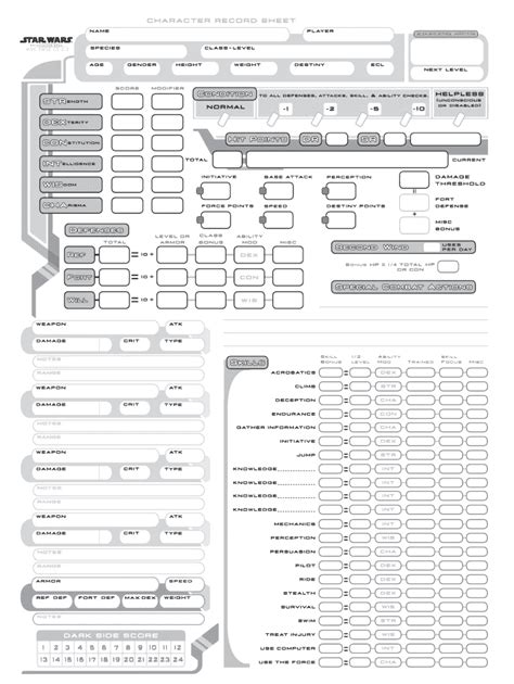 Star Wars Saga Edition Character Sheet - Fill Online, Printable ...