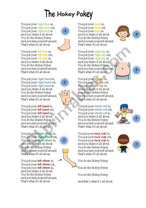 The hokey pokey song lyrics - ESL worksheet by piskisnins