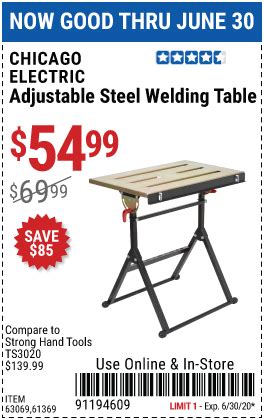 CHICAGO ELECTRIC Adjustable Steel Welding Table for $54.99 – Harbor ...