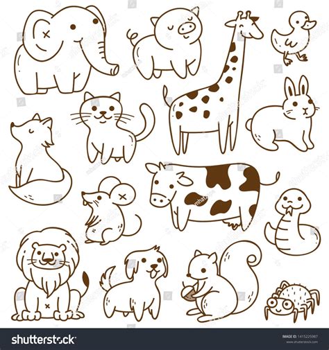 Set Animals Doodle Isolated On White Stock Vector (Royalty Free ...