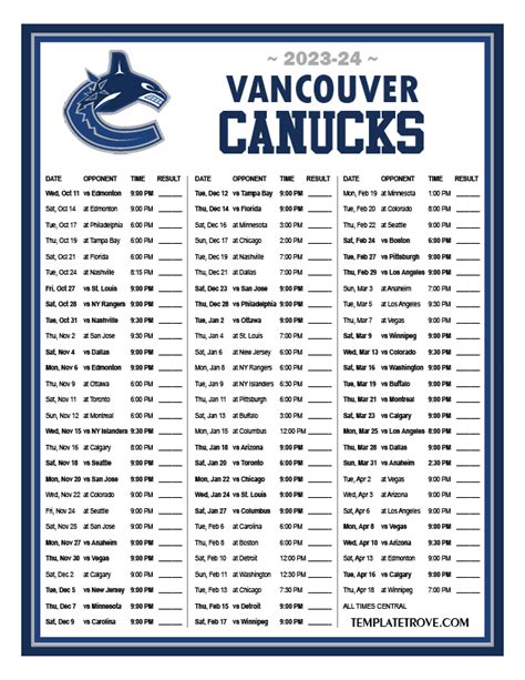 Printable 2023-2024 Vancouver Canucks Schedule