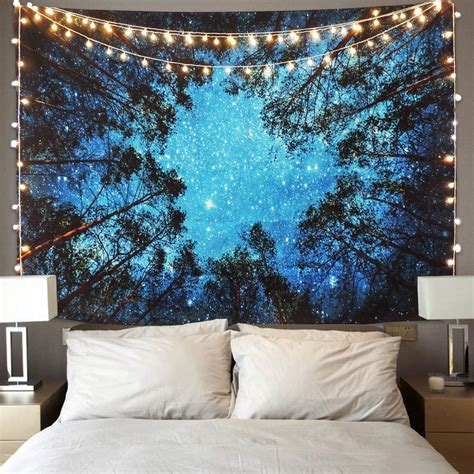 Forest Starry Tapestry, Home 3D Forest Tapestry Tree Night Sky Tapestry ...