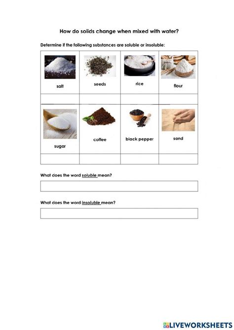 Soluble and insoluble materials worksheet | Live Worksheets ...