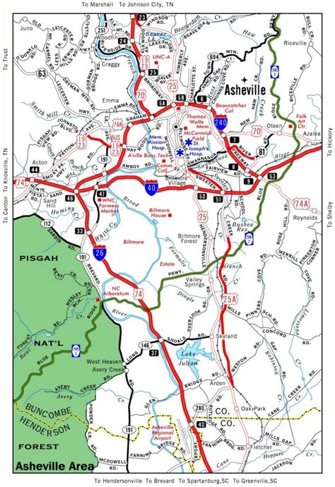 Travel Map of Asheville | Cities in north carolina, North carolina map ...