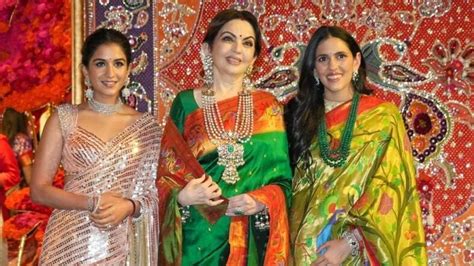 Pics: Nita Ambani, Shloka, Radhika in splendid sarees for Ganpati ...