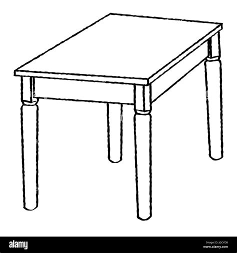 Hand drawn sketch of Table isolated, Black and White Cartoon Vector ...