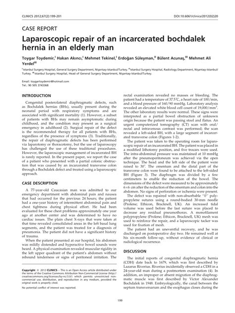 (PDF) Laparoscopic repair of an incarcerated Bochdalek hernia in an ...