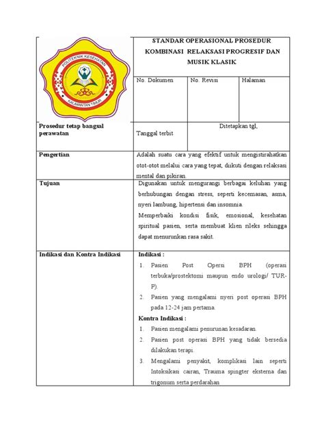 Sop Kombinasi Relaksasi Progresif Dan Terapi Musik Klasik