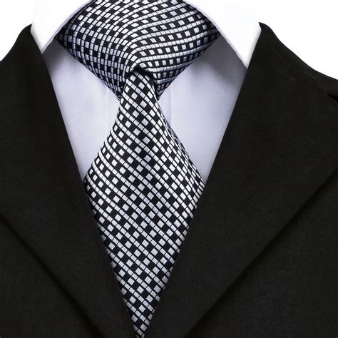 Hi Tie Fashion Silk Men Tie Black White Formal Men's Necktie Popular ...