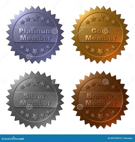 Membership Medals in Platinum, Gold, Silver and Bronze Stock ...