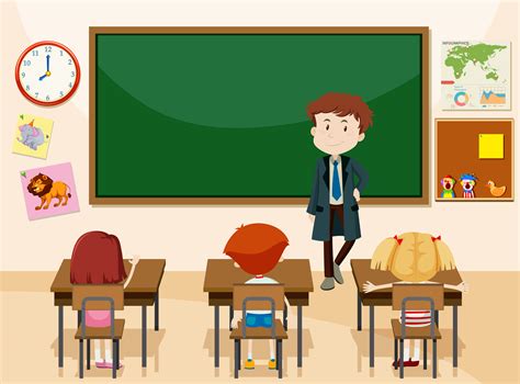 Teacher and students classroom scene 301004 Vector Art at Vecteezy