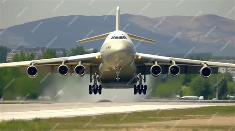 Premium AI Image | Massive Cargo Plane Landing on Runway 4xjpg