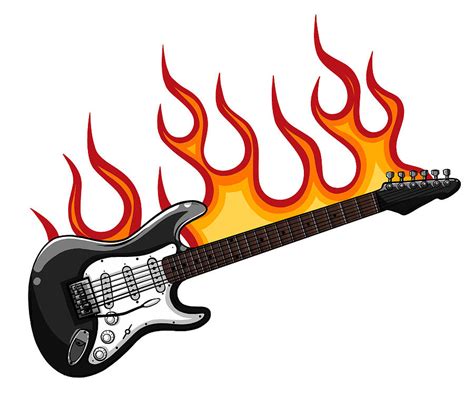 Rock star or band fire logo brand. Electric guitar fiery and flame ...