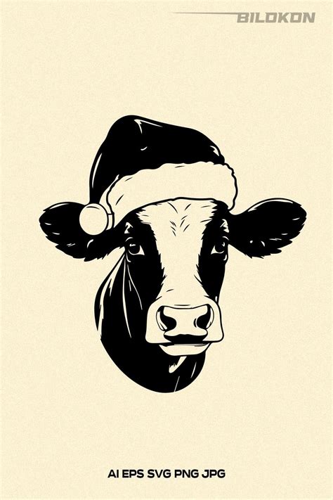 Cow in Santa hat, Christmas Cow SVG Vector