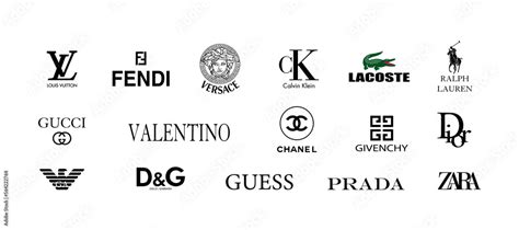 Luxury clothing brands. Valentino, Gucci, Versace, Guess, Giorgio ...