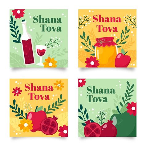 Premium Vector | Collection of shana tova greeting cards