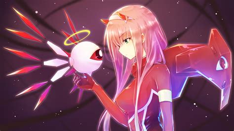 Download wallpaper 2560x1440 anime girl, robot, zero two, long hair ...