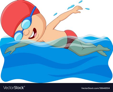 Cartoon little boy swimmer in swimming pool Vector Image